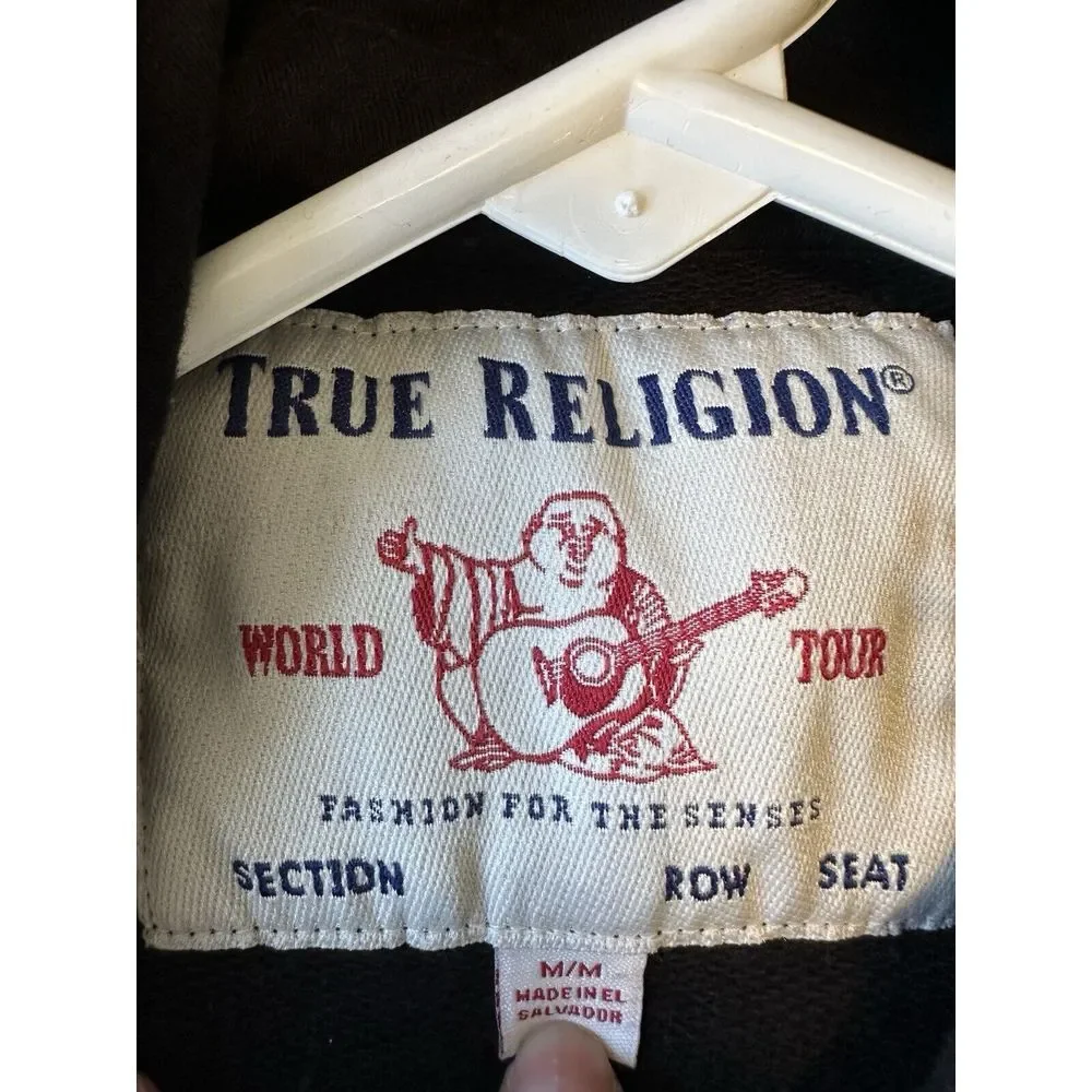 True Religion Pullover Hooded Sweatshirt Men's Medium Spell Logo‎ Black